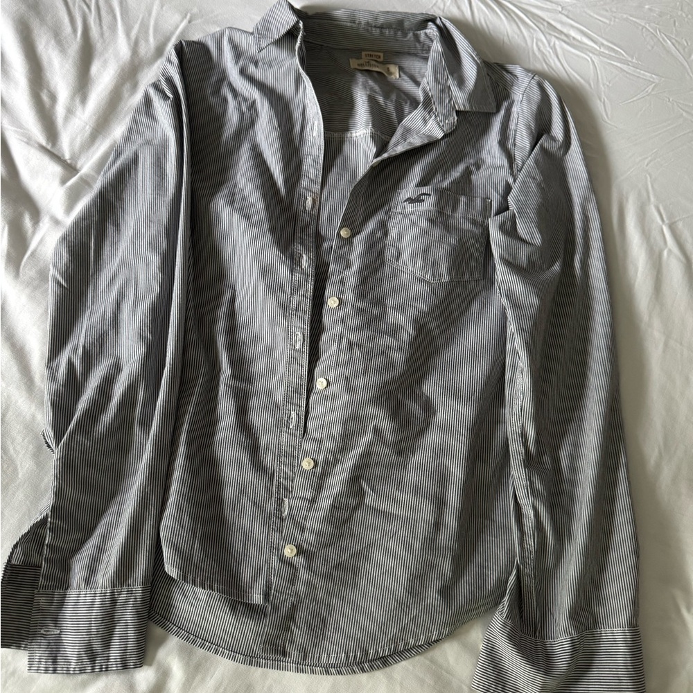 Hollister Navy White Button Down Shirt Classic Casual Top